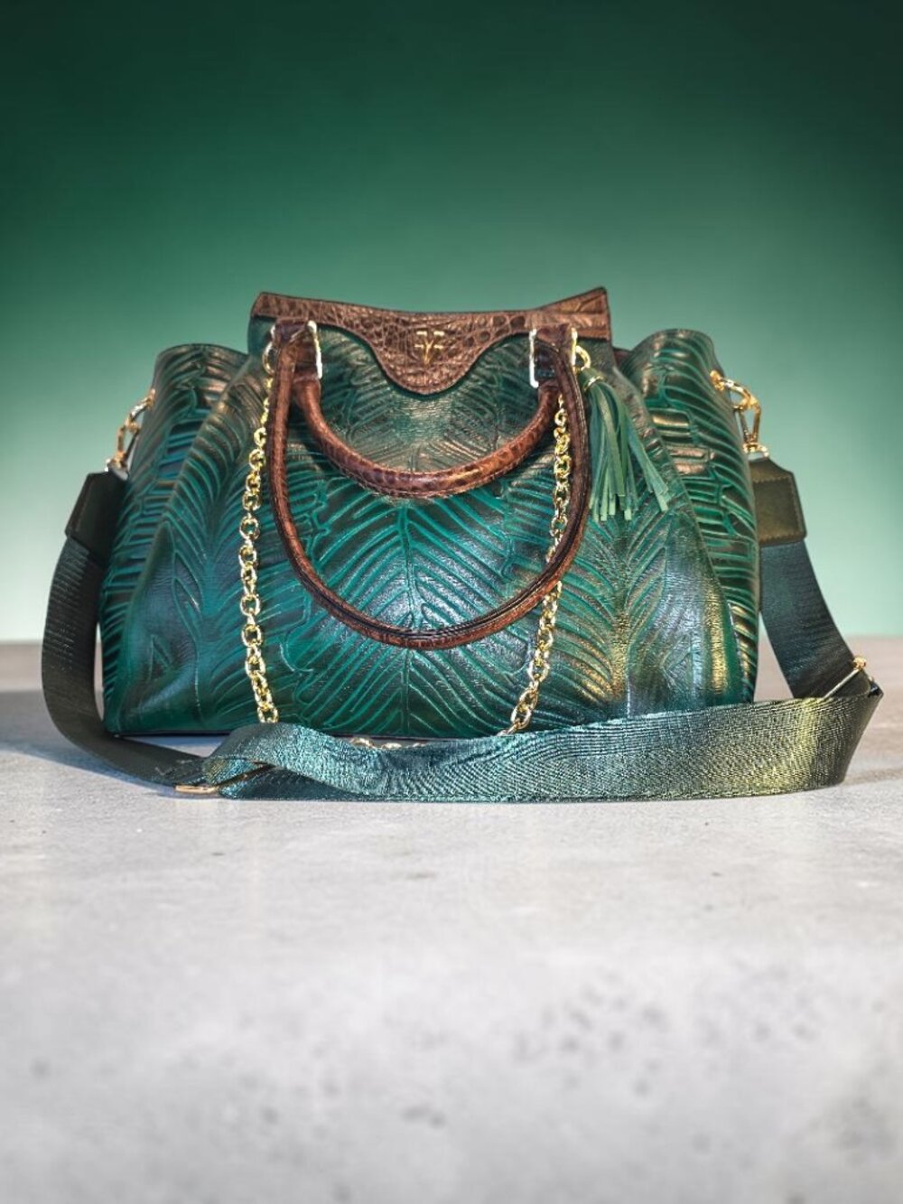 Green and Brown Croc One-of-a-Kind Designer Satchel by Yahn Vanziano NWOT